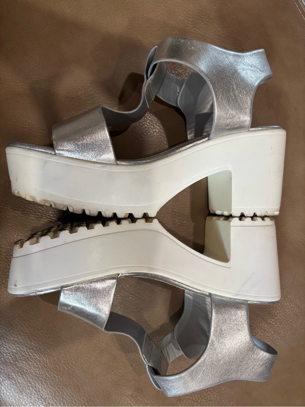 J Adam’s Metallic Silver 3 inch Platform Sandal with White Lug Sole - Picture 3 of 8